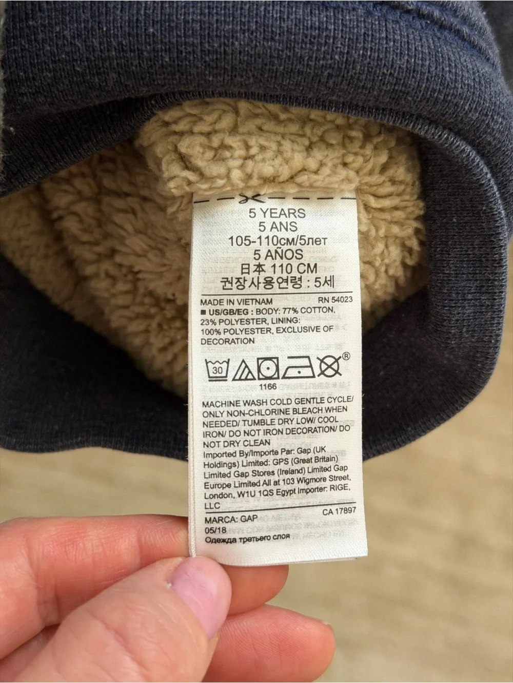 GAP Kids Dark Navy Hooded Zip Fleece Jacket 5T